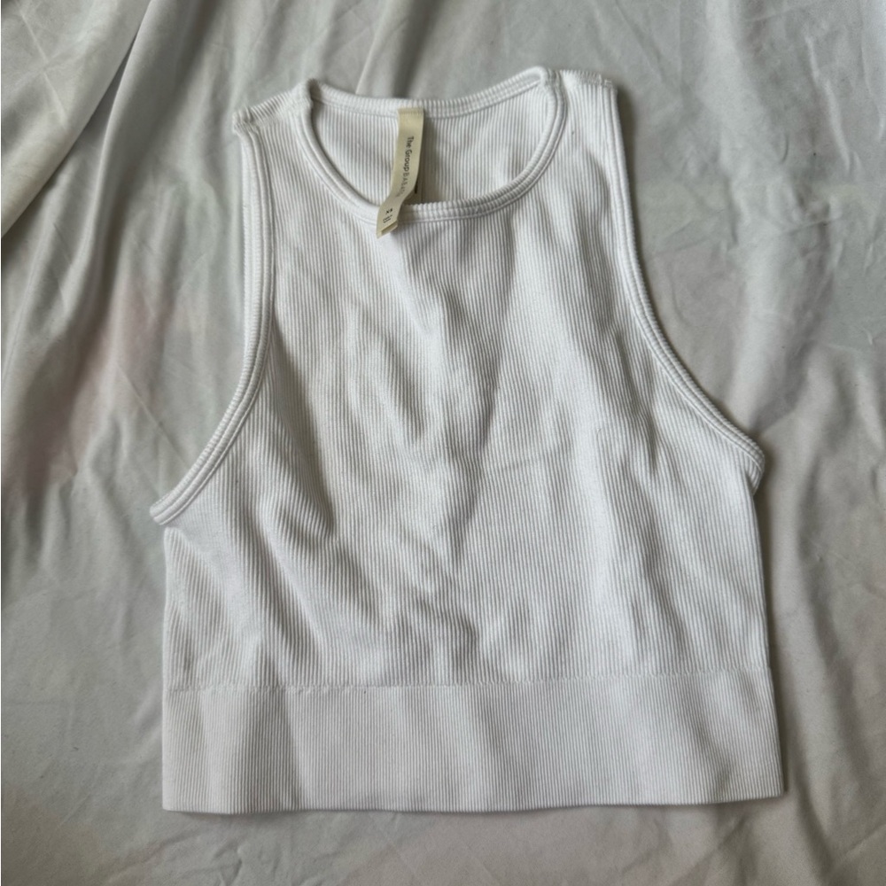 Babaton White Fitted Crop Tank Top